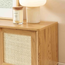 Meuble TV HAIDA effet chêne et rotin 120cm