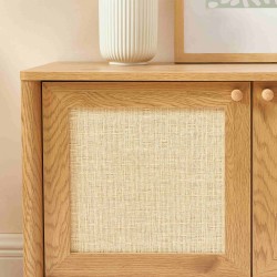 Meuble TV HAIDA effet chêne et rotin 120cm