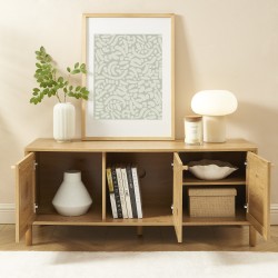 Meuble TV HAIDA effet chêne et rotin 120cm