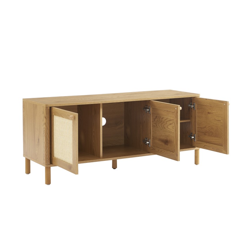 Meuble TV HAIDA effet chêne et rotin 120cm