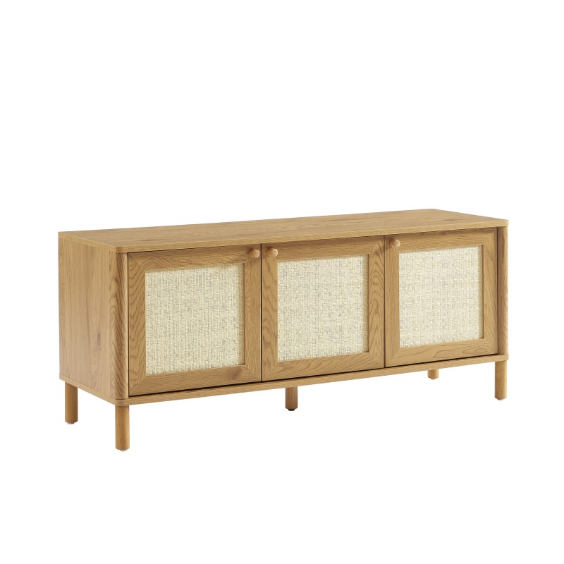 Meuble TV HAIDA effet chêne et rotin 120cm
