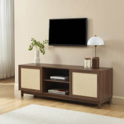 Meuble TV HARIA effet noyer et rotin 150cm