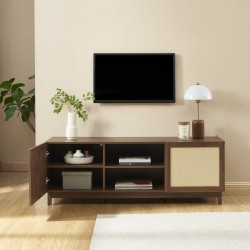 Meuble TV HARIA effet noyer et rotin 150cm