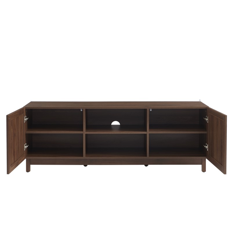 Meuble TV HARIA effet noyer et rotin 150cm