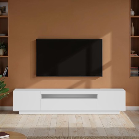 Meuble TV BIRNA blanc mat 3 portes 200cm