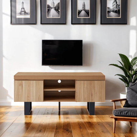 Meuble tv FELIX  effet chêne et métal noir  140cm