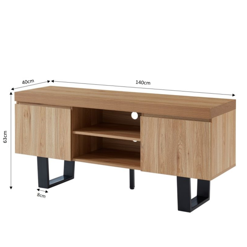 Meuble tv FELIX effet chêne et métal noir 140cm
