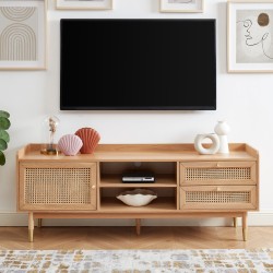 Meuble TV LEON chêne et cannage rotin 160cm