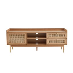 Meuble TV LEON chêne et cannage rotin 160cm