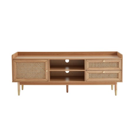 Meuble TV LEON chêne et cannage rotin 160cm