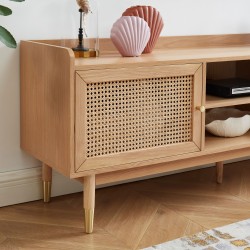 Meuble TV LEON chêne et cannage rotin 160cm