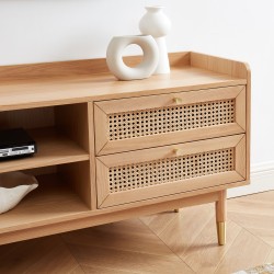 Meuble TV LEON chêne et cannage rotin 160cm
