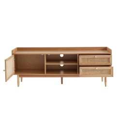 Meuble TV LEON chêne et cannage rotin 160cm