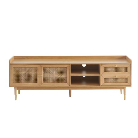 Meuble TV LEON placage chêne et cannage rotin 180cm