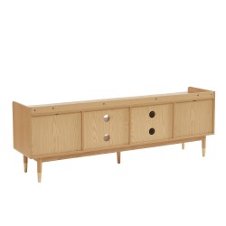 Meuble TV LEON placage chêne et cannage rotin 180cm