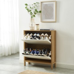 Meuble à chaussures KILDA effet chêne et portes blanches