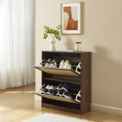 Meuble à chaussures HARIA effet noyer et rotin