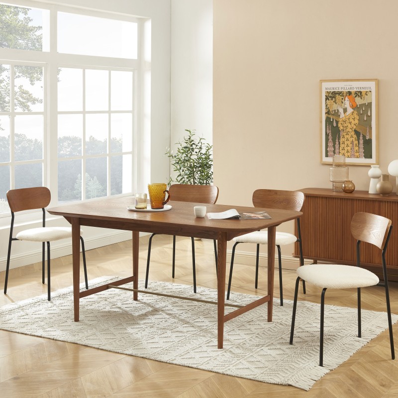 Table à manger extensible JILL rectangulaire placage frêne 160 à 200cm
