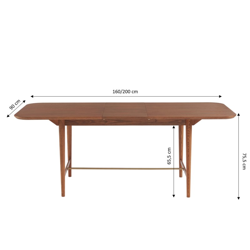 Table à manger extensible JILL rectangulaire placage frêne 160 à 200cm