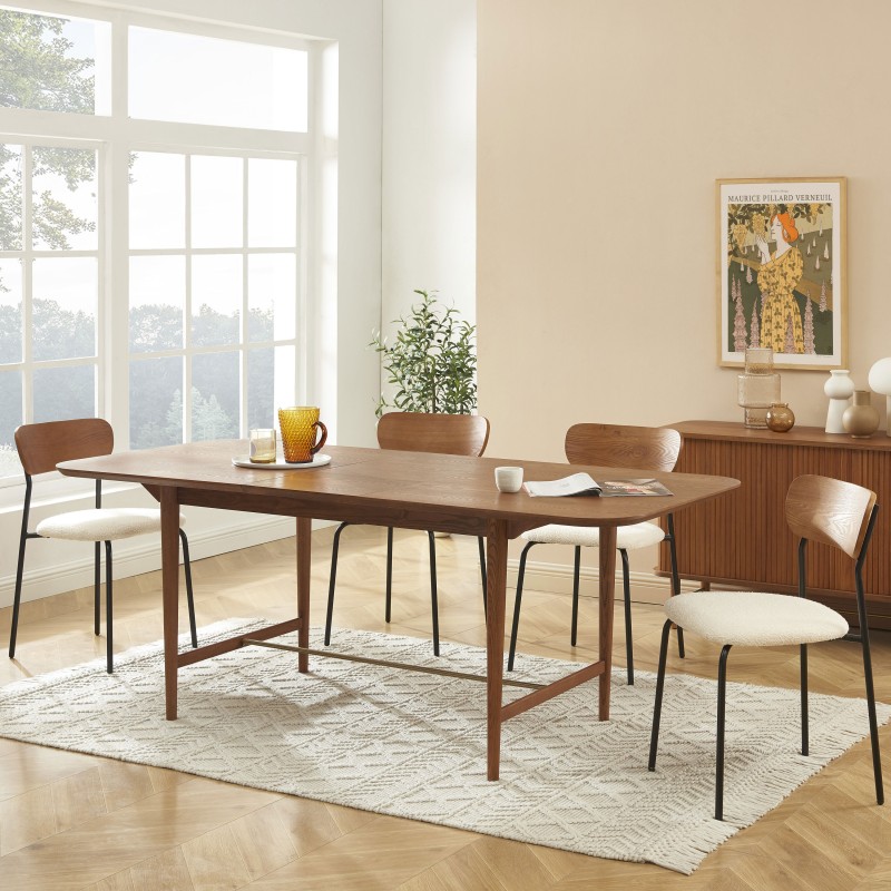 Table à manger extensible JILL rectangulaire placage frêne 160 à 200cm
