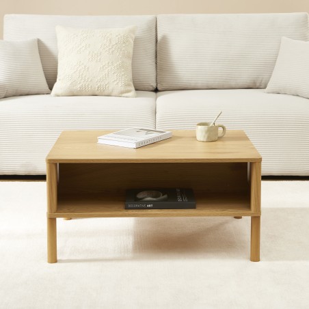 Table basse HAIDA effet chêne et rotin
