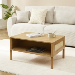 Table basse HAIDA effet chêne et rotin