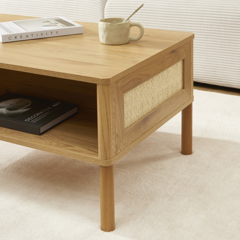 Table basse HAIDA effet chêne et rotin