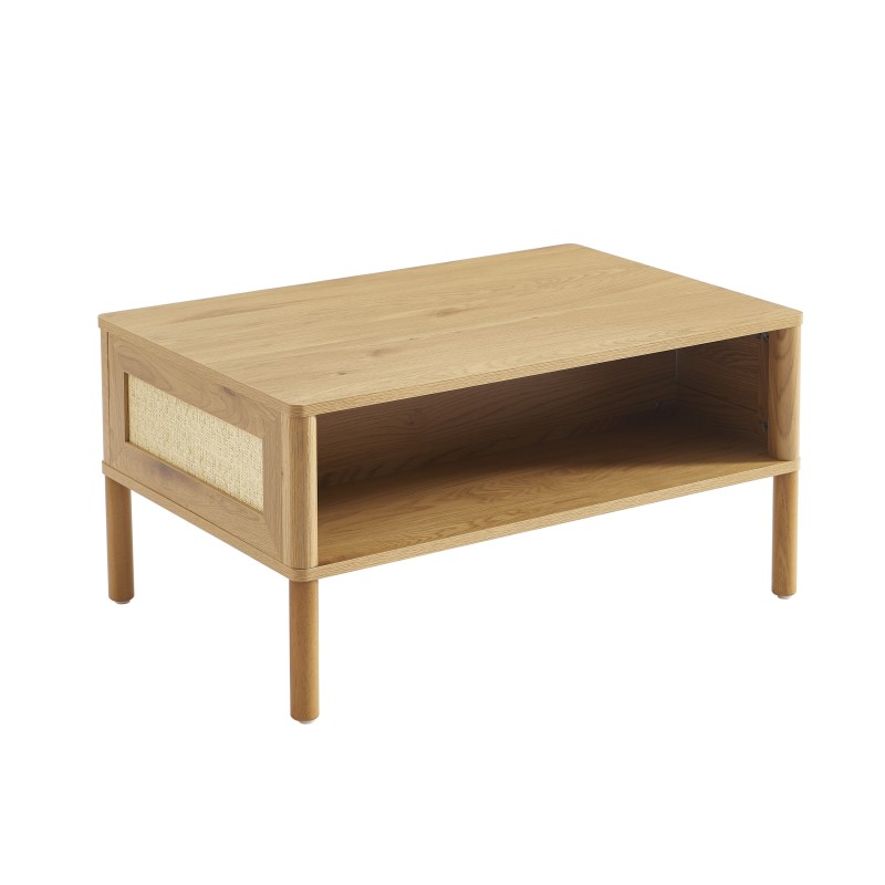 Table basse HAIDA effet chêne et rotin