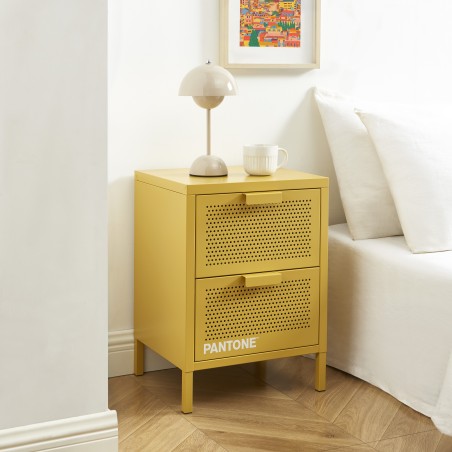 Table de chevet PANTONE  métal jaune moutarde double tiroirs 40cm