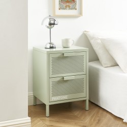 Table de chevet PANTONE  métal vert amande double tiroirs 40cm