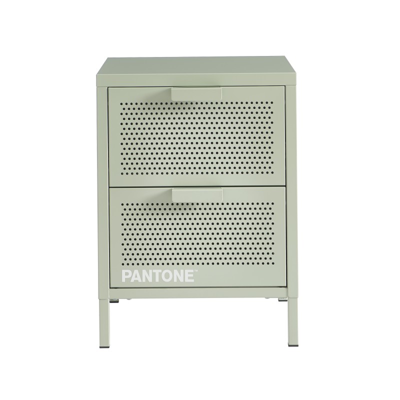 Table de chevet PANTONE  métal vert amande double tiroirs 40cm