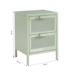 Table de chevet PANTONE  métal vert amande double tiroirs 40cm