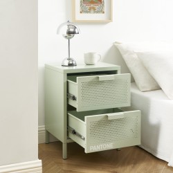 Table de chevet PANTONE  métal vert amande double tiroirs 40cm