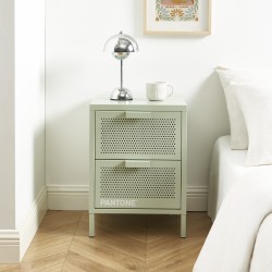 Table de chevet PANTONE  métal vert amande double tiroirs 40cm