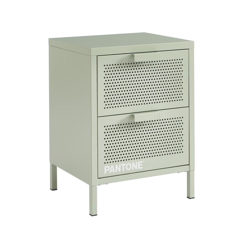 Table de chevet PANTONE  métal vert amande double tiroirs 40cm