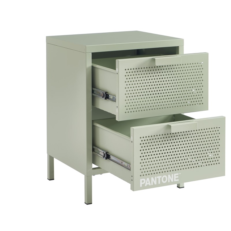 Table de chevet PANTONE  métal vert amande double tiroirs 40cm