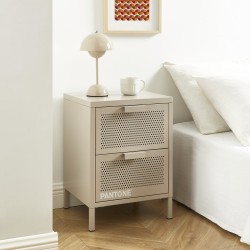 Table de chevet PANTONE  métal taupe double tiroirs 40cm