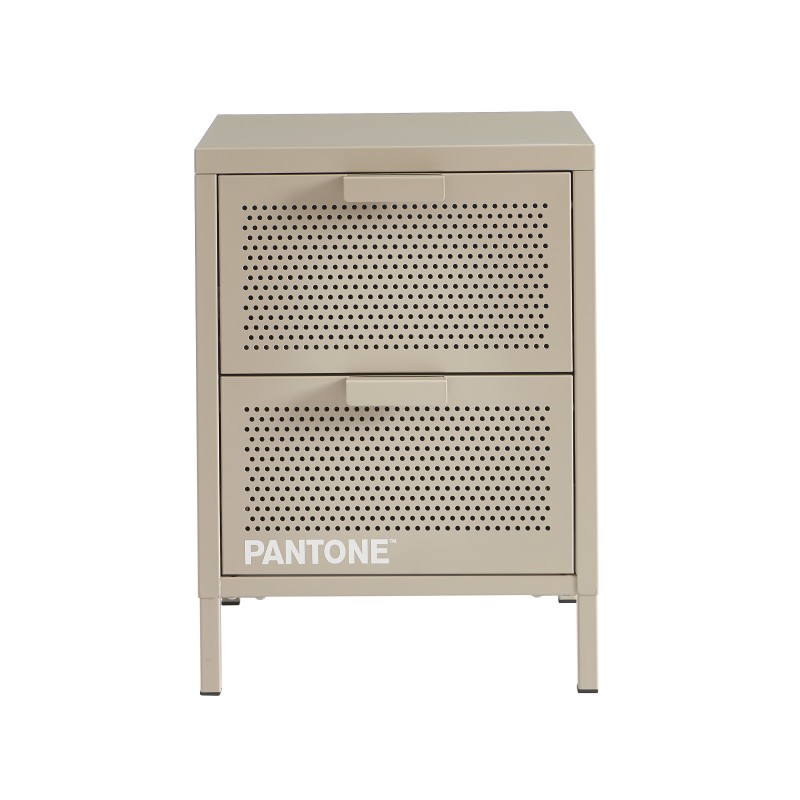 Table de chevet PANTONE  métal taupe double tiroirs 40cm