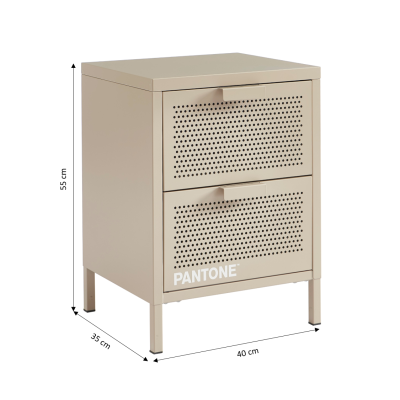 Table de chevet PANTONE  métal taupe double tiroirs 40cm