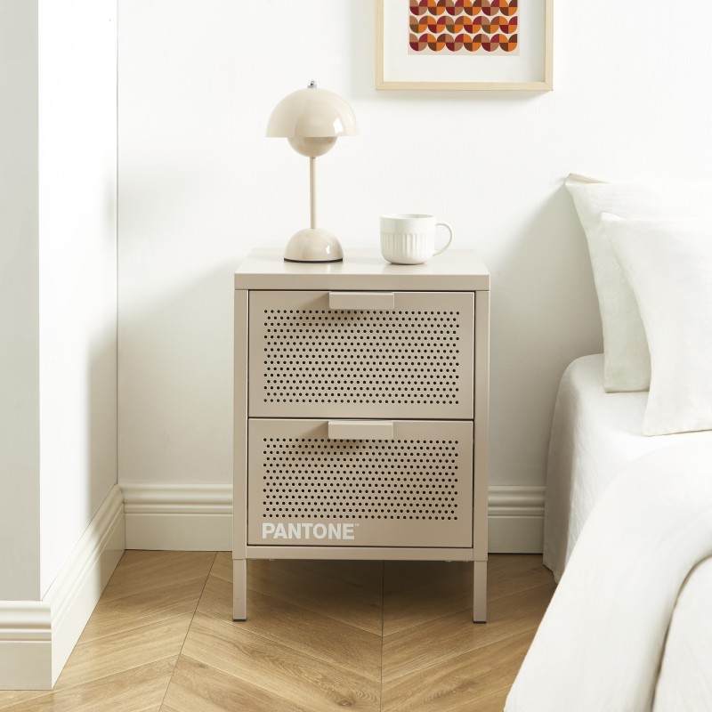 Table de chevet PANTONE  métal taupe double tiroirs 40cm