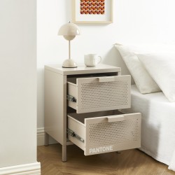 Table de chevet PANTONE  métal taupe double tiroirs 40cm