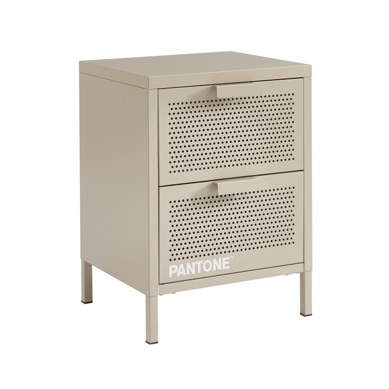 Table de chevet PANTONE  métal taupe double tiroirs 40cm