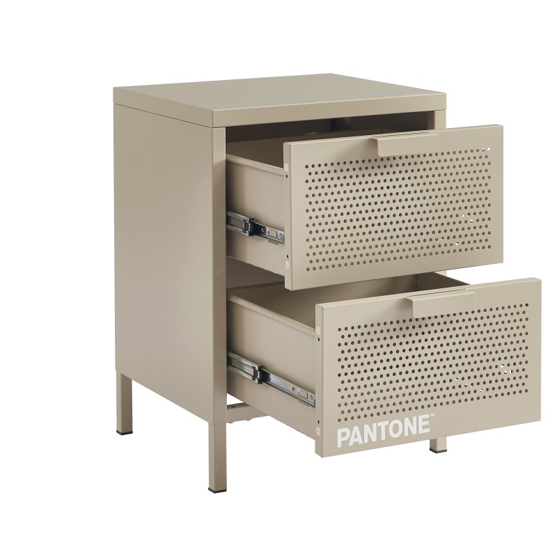 Table de chevet PANTONE  métal taupe double tiroirs 40cm