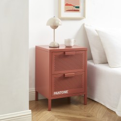 Table de chevet PANTONE  métal terracotta double tiroirs 40cm