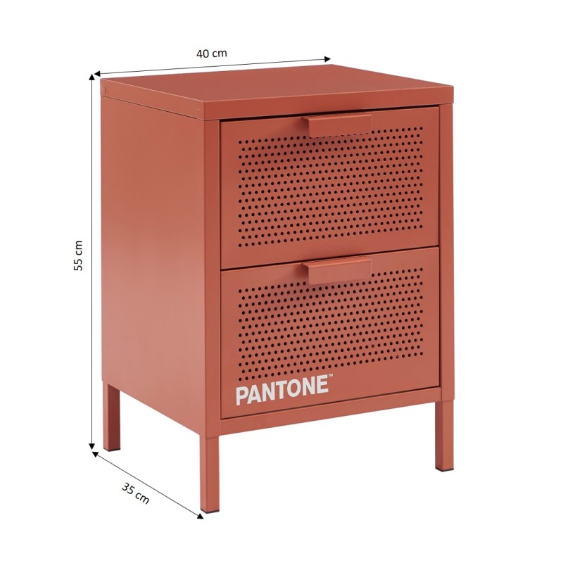 Table de chevet PANTONE  métal terracotta double tiroirs 40cm