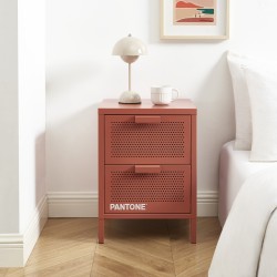 Table de chevet PANTONE  métal terracotta double tiroirs 40cm