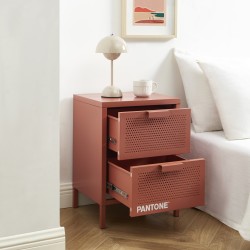 Table de chevet PANTONE  métal terracotta double tiroirs 40cm