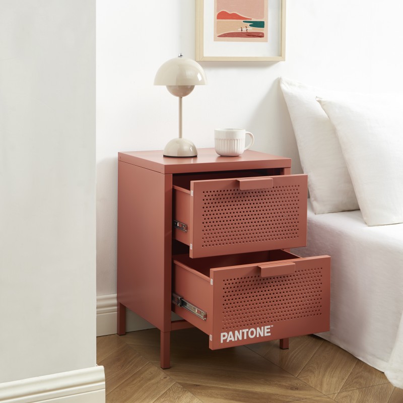 Table de chevet PANTONE  métal terracotta double tiroirs 40cm