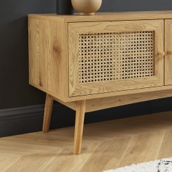 Meuble tv INES effet chêne et cannage rotin 140cm