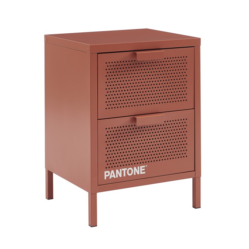 Table de chevet PANTONE  métal terracotta double tiroirs 40cm
